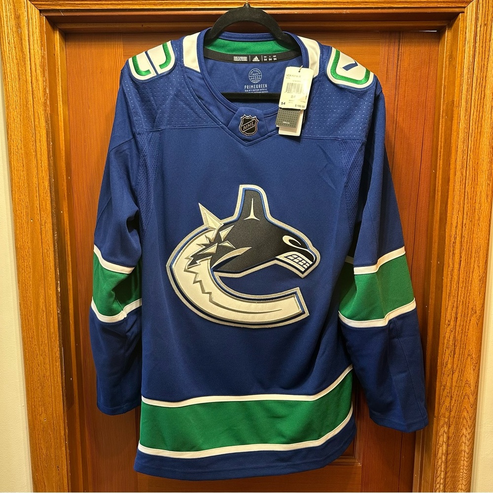 BNWT Adidas Vancouver Canucks Authentic Home Blue NHL Jersey Sz 54 (XL) Blank